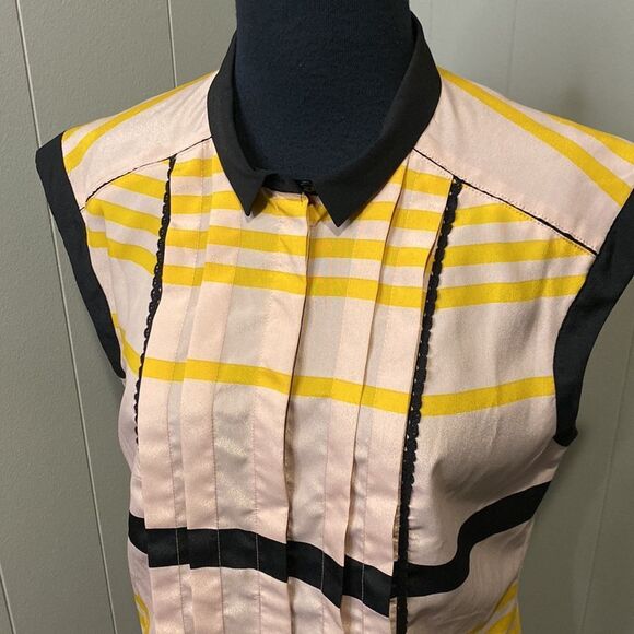 JASON WU Medium Striped Mod Collar Sleeveless Button-up Shift Shirt Dress - Picture 3 of 7